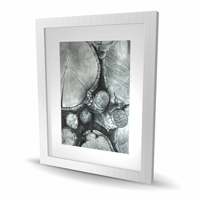 Textured Wooden Logs | Black Trees Framed Matted Print Decor, Silver