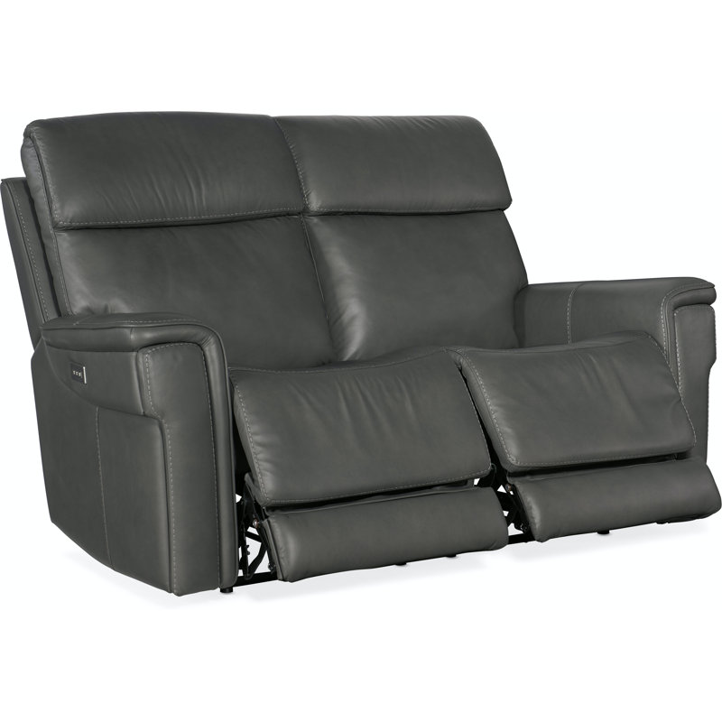 Sahara Dorian Gray Leather Loveseat with Pillow-top Arm and Cup Holder
