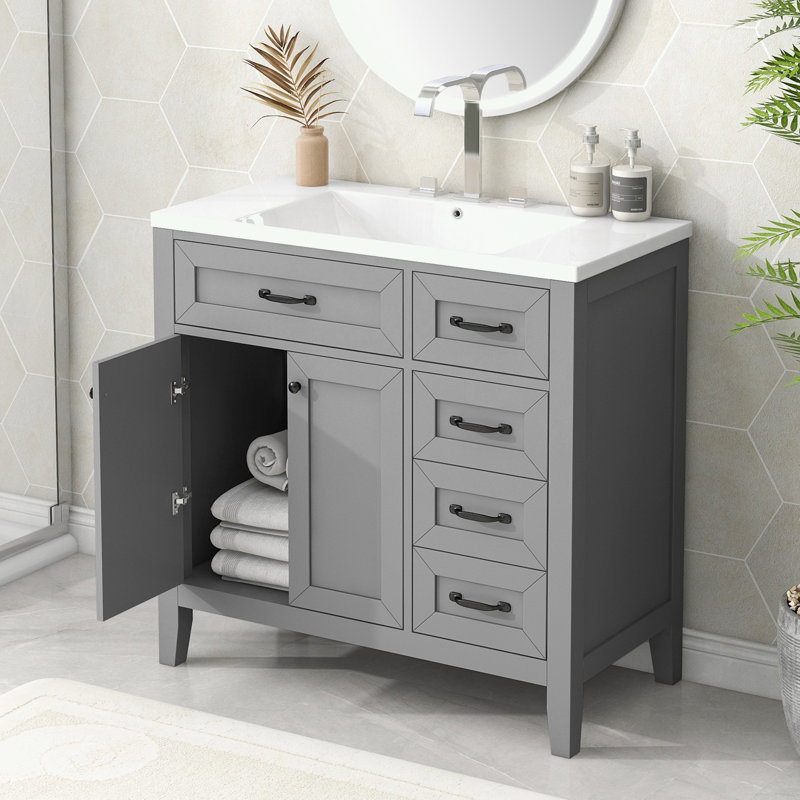 Rangement pour salle de bain Berdyne, Gris, Noir