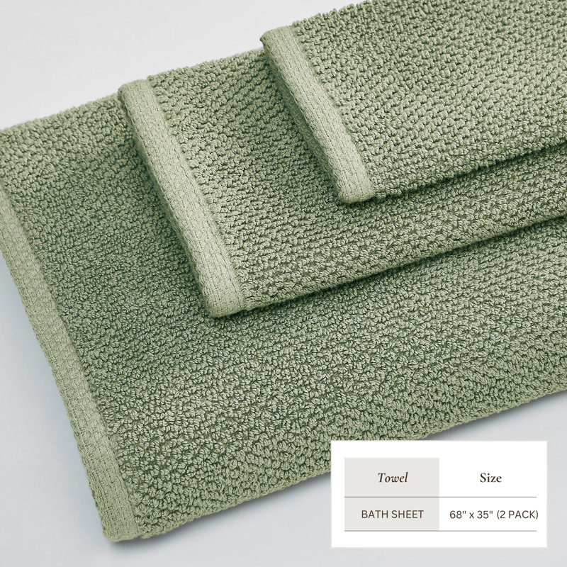 100% Cotton Textured Bath Sheet, Bath Sheet - 2 Pack, Eucalyptus