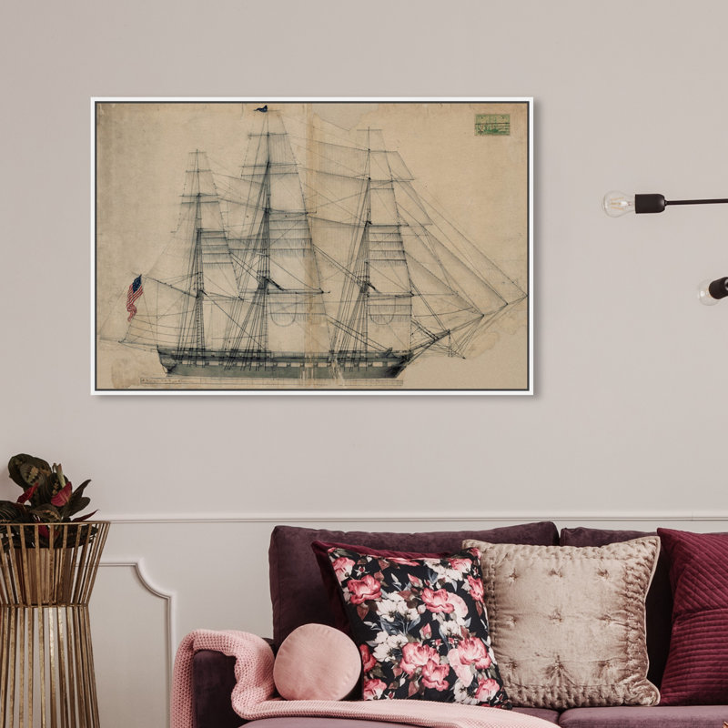 Reproduction d'art graphique sur toile Almeda USS Constitution Sail Plan 1817, Cadre blanc, H 36 po x l 24 po