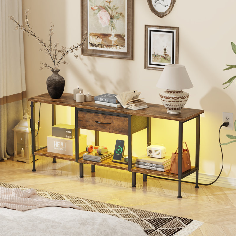 Led Tv Stand with Power Outlet & Fabric Drawers for Tvs up to 55", 21" H x 56" L x 12" W