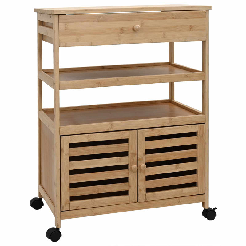  Kitchen Trolley With Wheels Natural 23.43 X 14.17 X 32.28 In