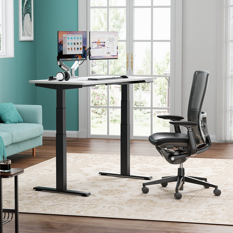  Bureau debout de qualité supérieure, Blanc, Noir, H 49,3 po x l 48 po x P 24 po
