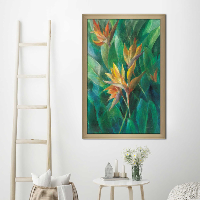 Oiseau du paradis II - Peinture, Encadrement champagne, H 39,5 po x l 27,5 po x P 0,75 po