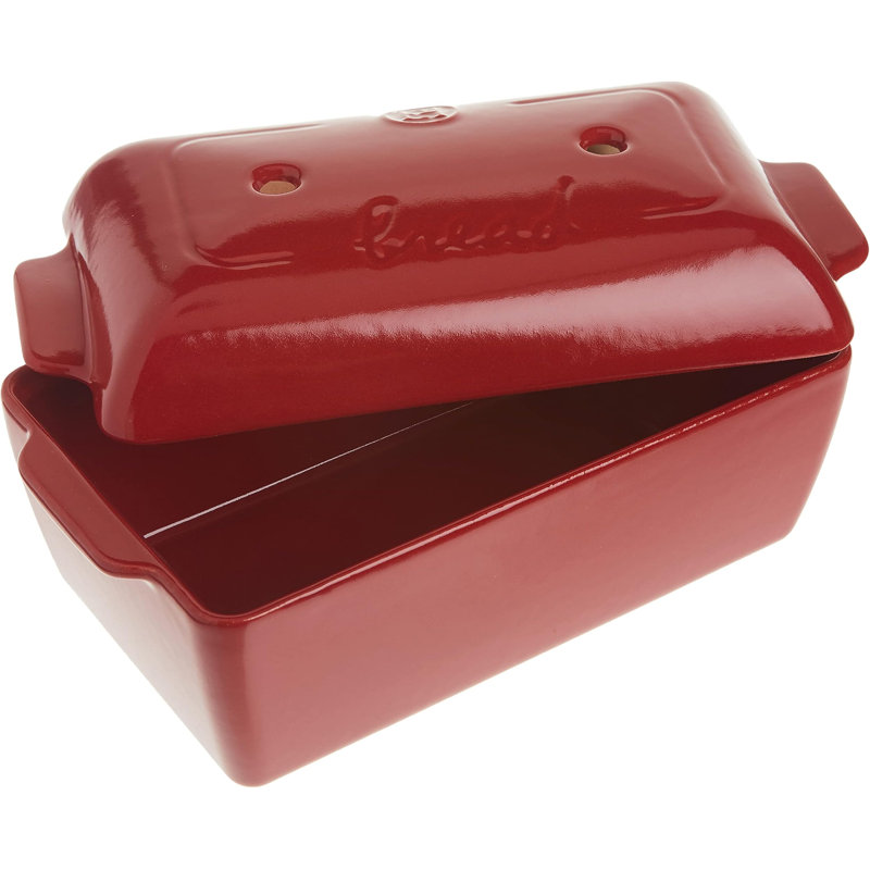 Emile Henry Ceramic Finish 9-Inches Bread Loaf Baker, Dishwasher Safe, Charcoal, Red