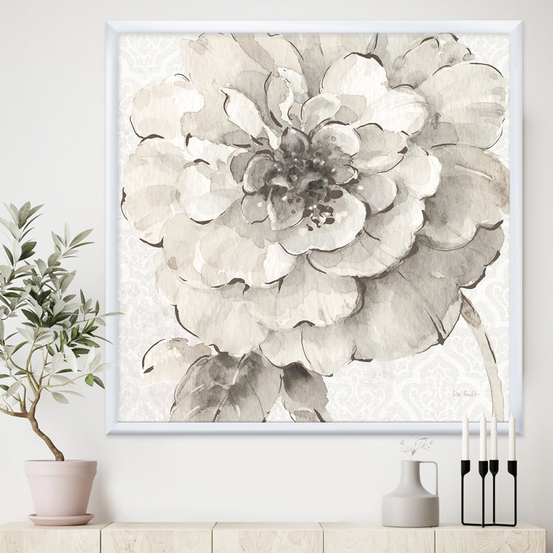 « indigold gris pivoines i »-image image sur toile, Cadre blanc, H 30 po x l 30 po x P 1 po