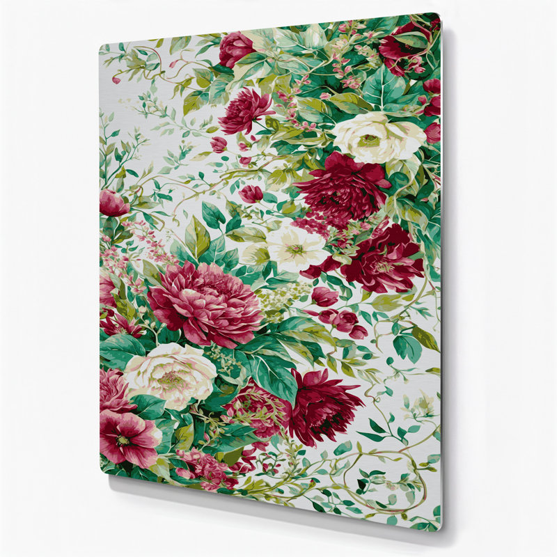 Aquarelle florale 34, art mural gris en métal, H 20 po x l 16 po