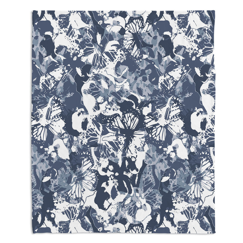Couverture sherpa doux blue papillons ii, l 51 po x L 60 po
