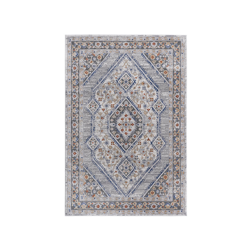 Collection Blue/Cream/Bordered Non-Shedding Living Room Bedroom Dining Home Office Stylish and Stain Resistant Area Rug