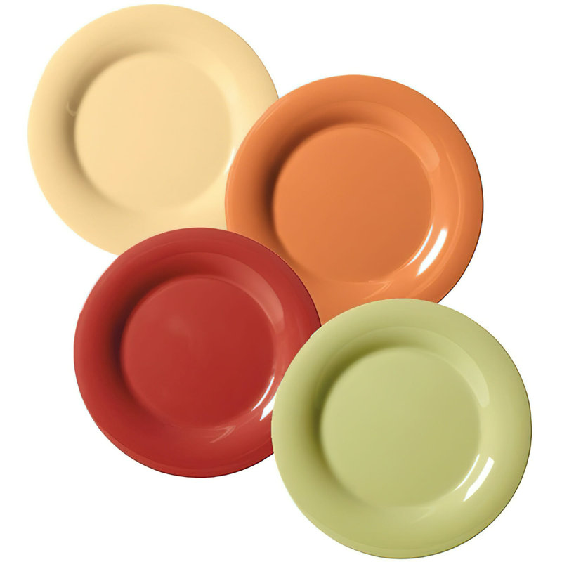Ensemble de 4 assiettes à dîner en mélamine GET, 9 po, récolte de diamants (ensemble de 12) GET, Vert / rouge / ivoire