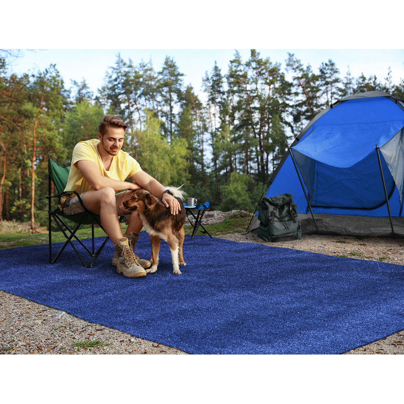 Poindexter Solid Color Machine Tufted Polypropylene Indoor / Outdoor in Blue, Rectangle 6' x 10'