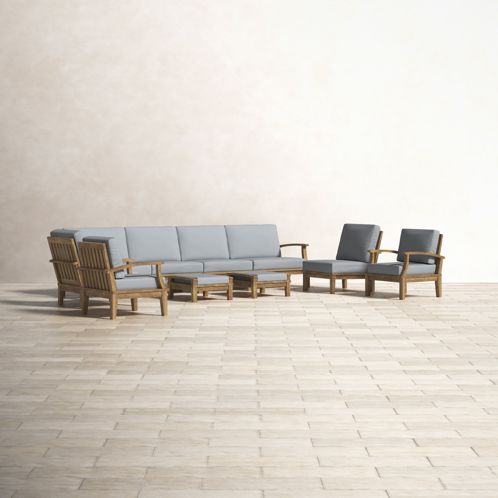Marina 8-Person Teak Patio Seating Group, Gray