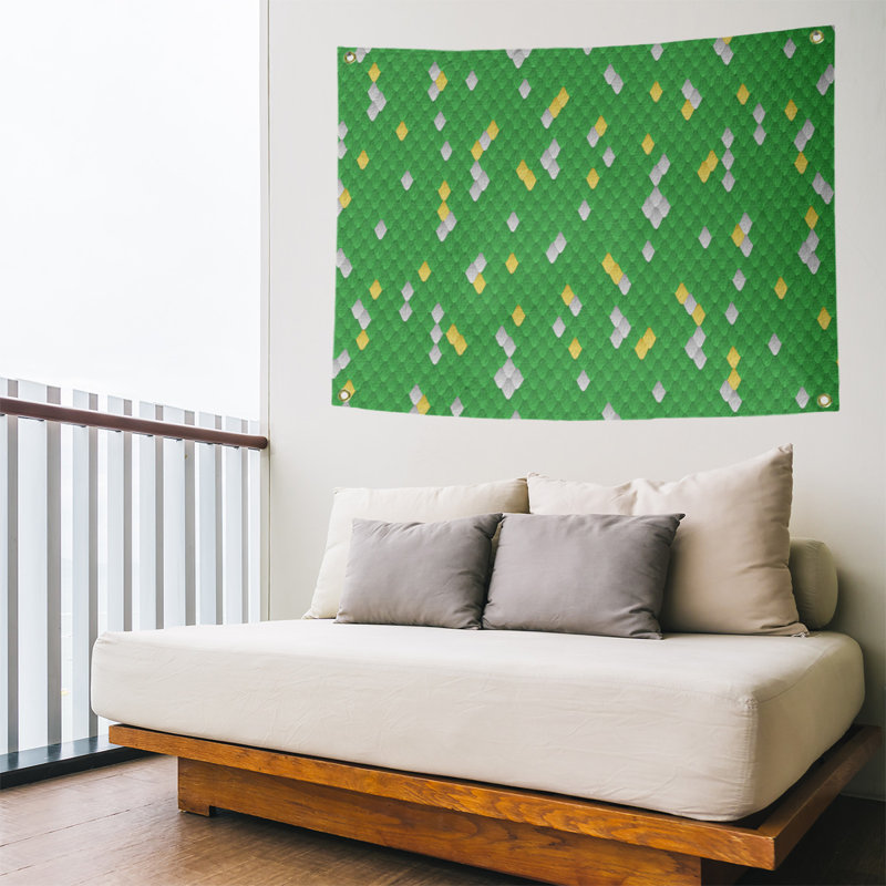 Tapisserie murale balances de serpent, H 26 po x l 36 po, Vert / Jaune