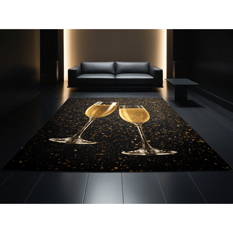 Soft Plush Feinberg New Years Modern & Contemporary Abstract Area Rug in Black – Black Binding, 2x4
