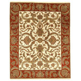 Hand Knotted Wool Area Rug in Ivory And Red