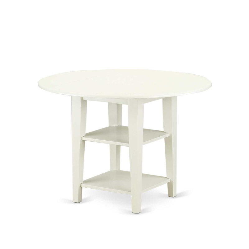 Linen White Solid Wood Round Dining Set with Gray Upholstered Chairs