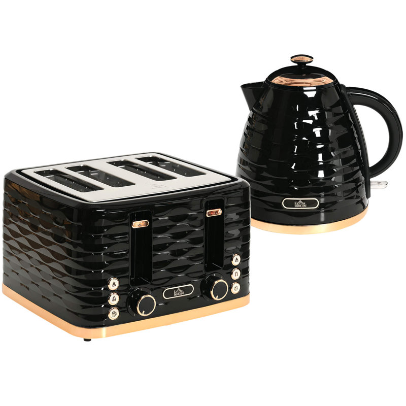 HOMCOM Kettle and Toaster Set 1.7L Rapid Boil Kettle & 4 Slice Toaster, Black