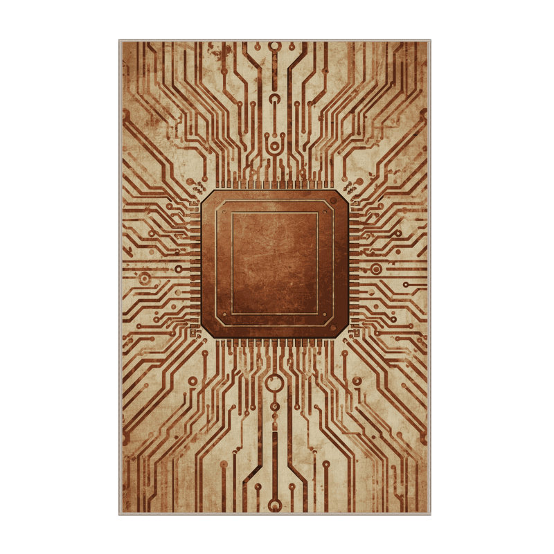 Tapis brun rustique et moderne lavable à la machine à aspect rétro et rustique à grain moderne, 2 x 5