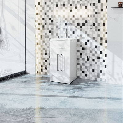 Petit meuble-lavabo simple autoportant 16 po avec lavabo à poser blanc 16 po