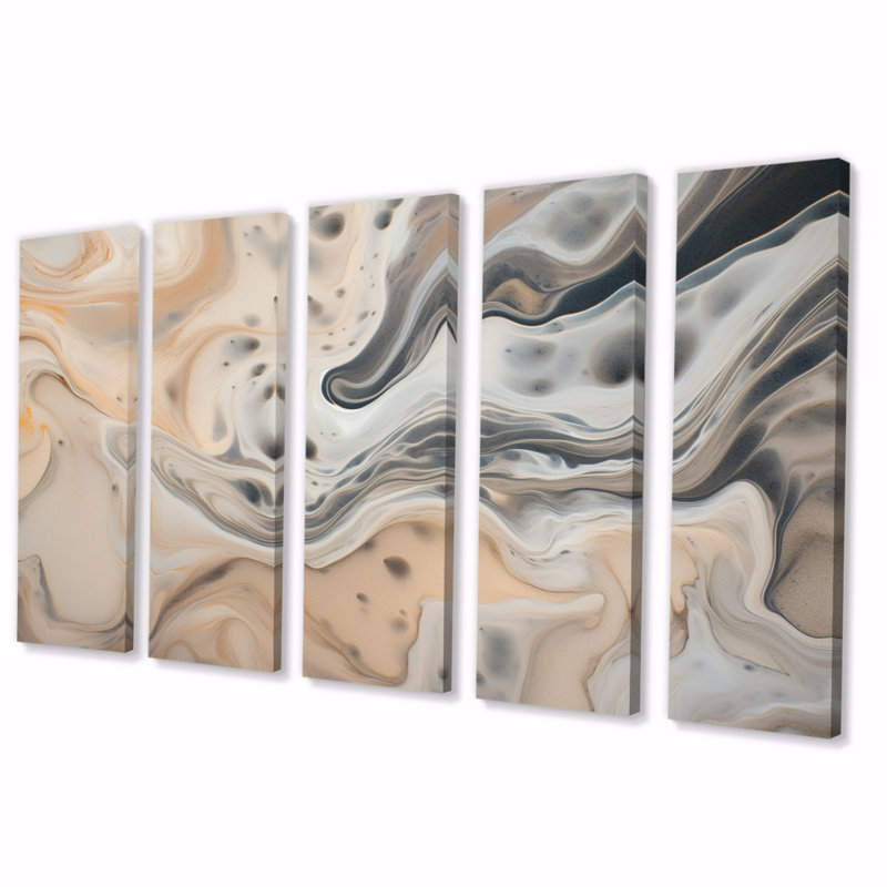 Abstrait marbre avec copie de l'espace I - Fractales, reproduction sur toile - 5 panneaux égaux