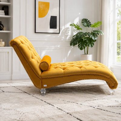 Velvet Chaise Lounge Indoor,Button-Tufted Upholstered Chaise Lounge Chair