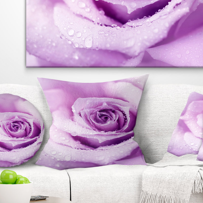 Coussin mauve à imprimé floral mauve, 16 po x 1 po, Coussin décoratif