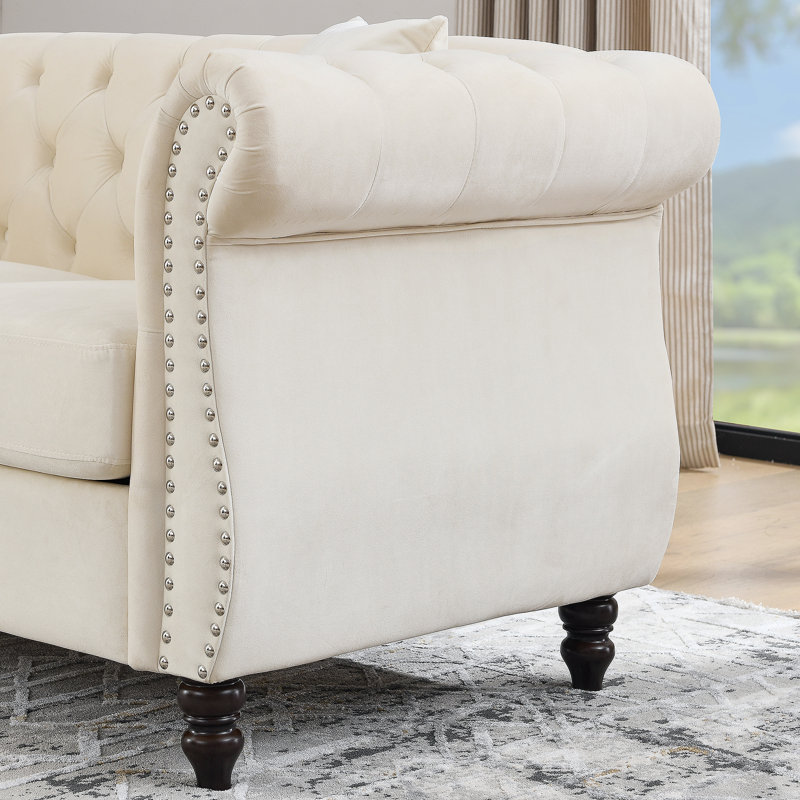 3-Seater + 3-Seater Combination Sofa.Beige Velvet