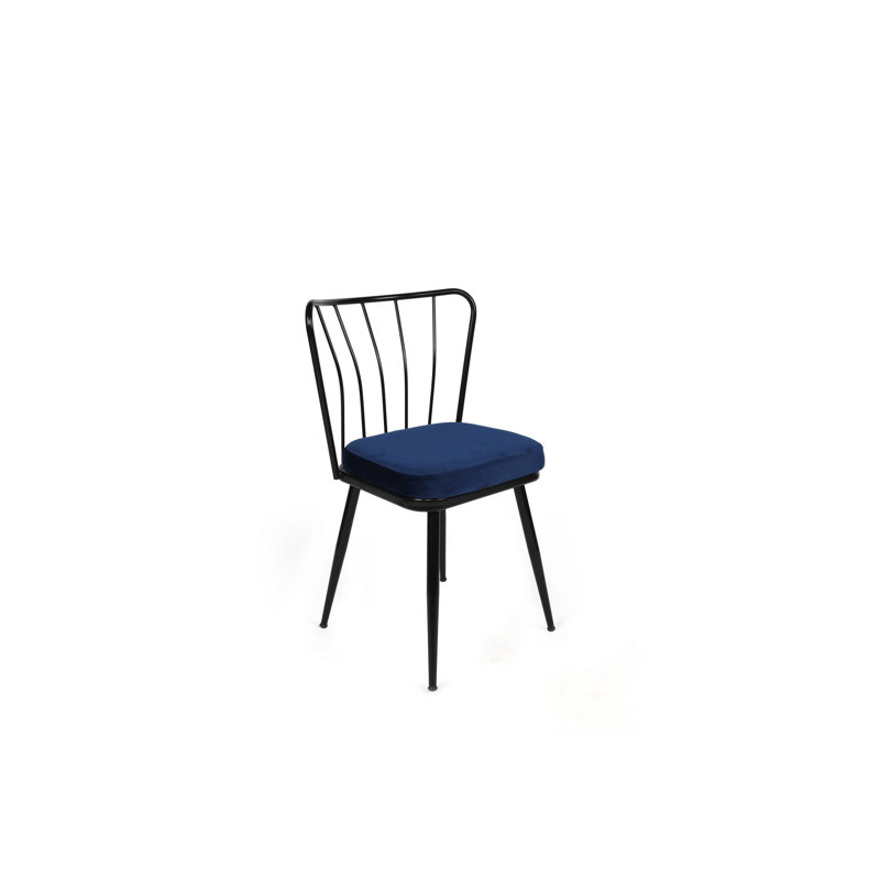 Ensemble de chaises en velours moderne (4 pièces), bleu foncé et noir, 16,9 x 32,3 x 16,5 pouces | Structure 100% métal, tissu velours et siège revêtu de mélamine | Élégant et durable, parfait pour la salle à manger et les espaces de vie