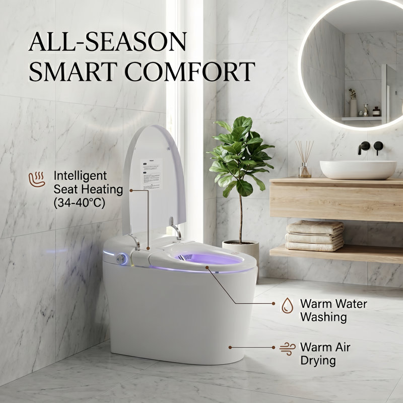 Auto-Opening Tankless Smart Toilet with Built-In Bidet, Foot Sensor and Bubble Wash