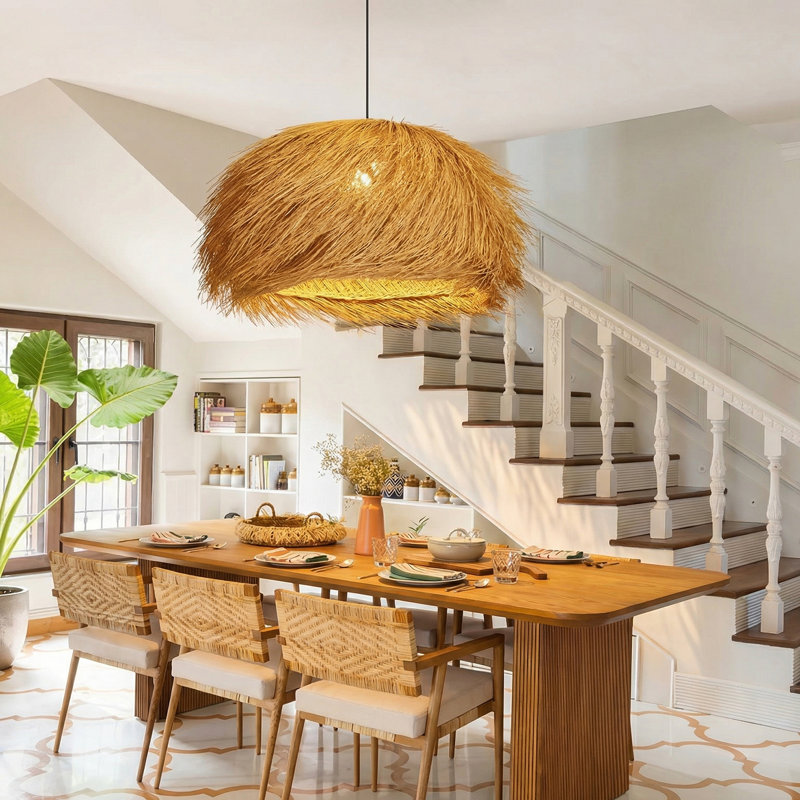 Unique Rattan Pendant Light for the Living Room, 13.78" H x 31.5" W x 31.5" D