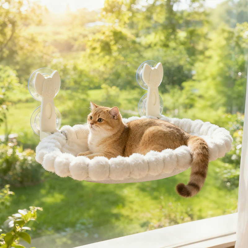 Lit pour chat avec fenêtre lavable et siège lavable pour fenêtre avec housse lavable, blanc