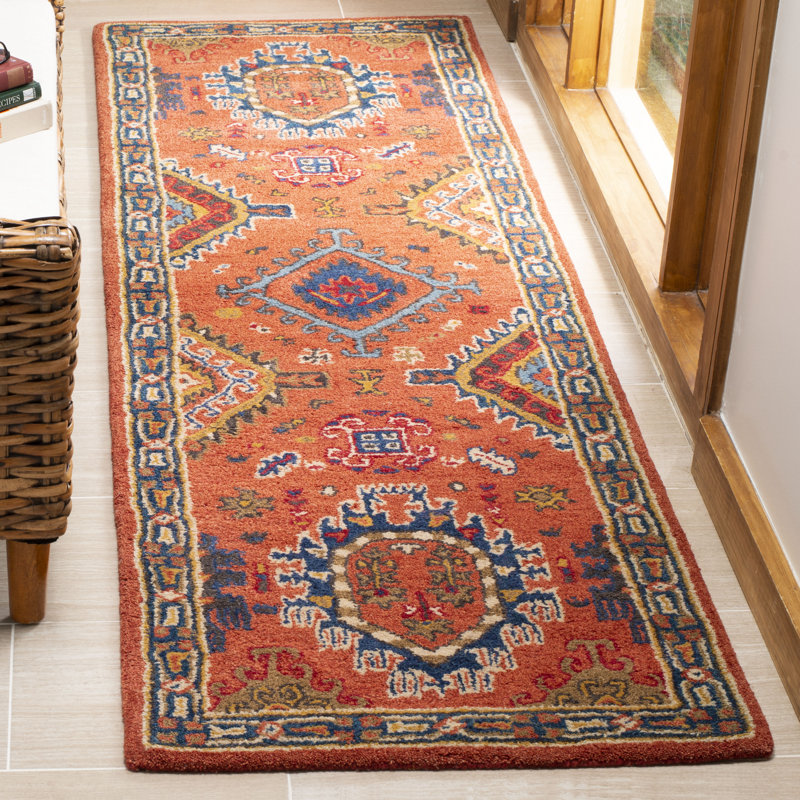 Tapis oriental en laine touffeté à la main Donnald, Tapis de couloir 2 pi 3 po x 9 pi
