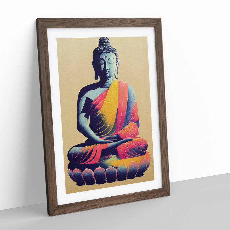 Colourful Buddha No.4 - Wall Art, 48cm H x 36cm W, Walnut Framed, White