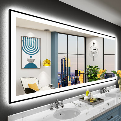 Matte Black Matel Framed Vanity Mirror with Lights, Front-lit and Back-lit, Memory Function, 3 Color Temperatures, Dimmable Light & Anti-fog Tempered Glass ETL Listed LED Mirror