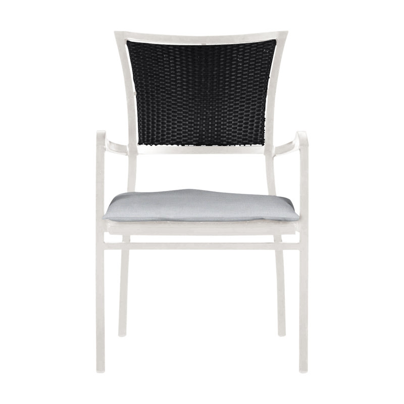 Fauteuil d'extérieur en résine tressée Aire N-Dura, Pas de soudure, Craie / noir, Lin chambray