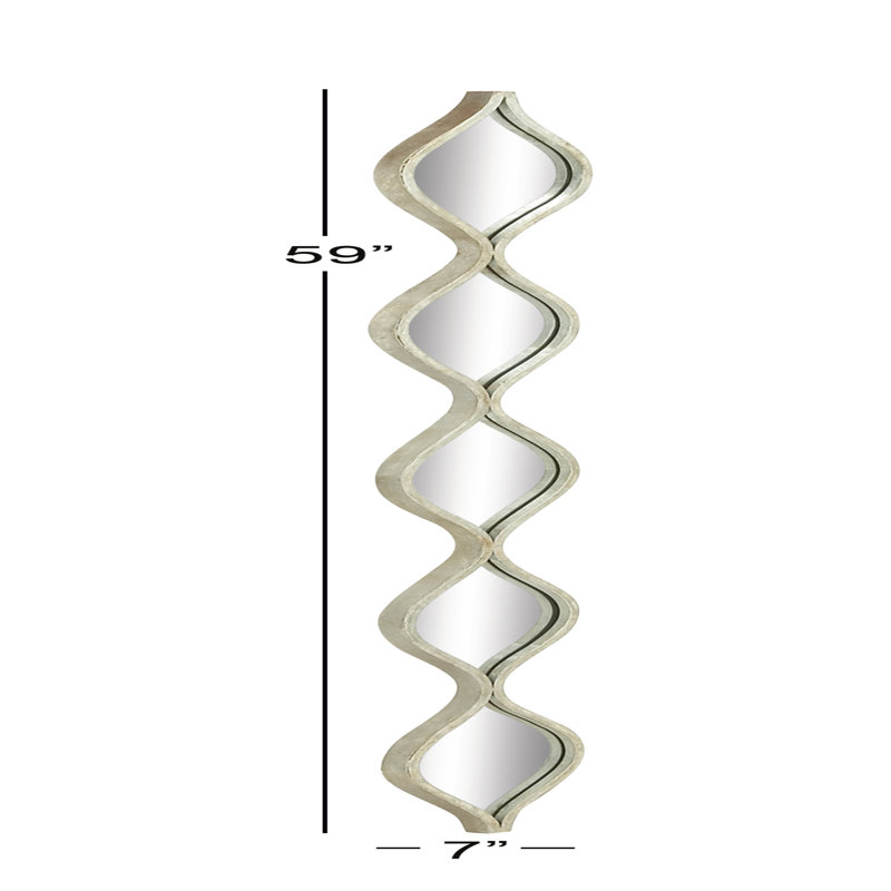 Slim Stacked Chain 5 Layer Wall Mirror with Tear Drop Pattern and Foil Detailing, Silver