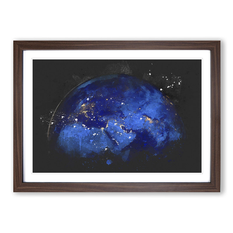 Earth View Paint Splash - Picture Frame Graphic Art, 24cm H x 33cm W x 2cm D, Walnut Framed