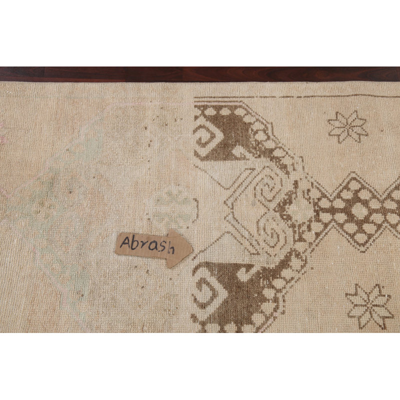 Tapis de couloir beige en laine noué à la main de conception unique 2 pi 7 po x 10 pi 11 po New Age