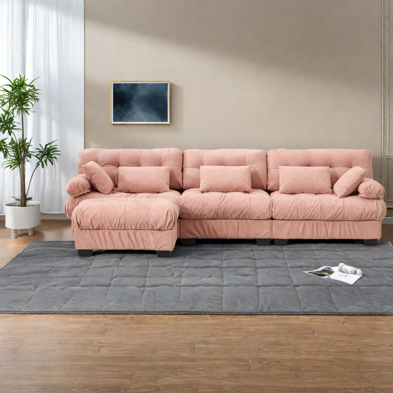 Canapés profonds, canapé en forme de L rose moderne à structure en bois pour la maison