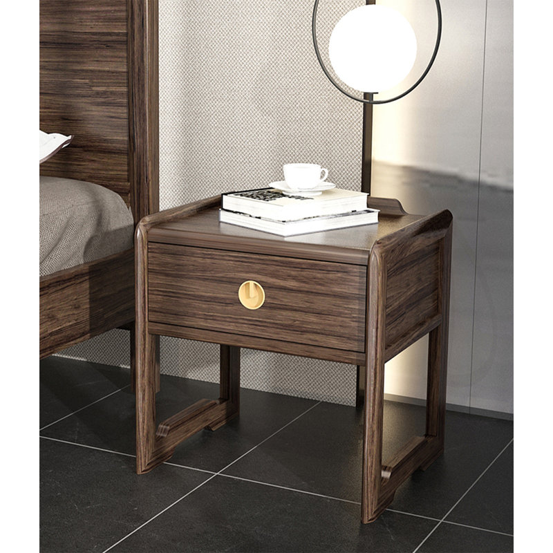 Table de chevet en bois d'ébène de style moderne, avec une conception à tiroir unique, pouvant être utilisée dans la chambre à coucher.