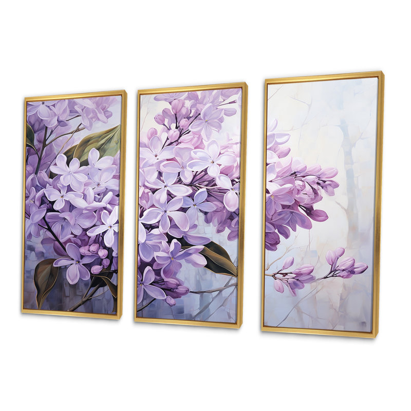 Pastel Lilac Dreams - Lilacs, ensemble d'art sur toile, Cadre flottant doré, H 32 po x l 48 po x P 1 po