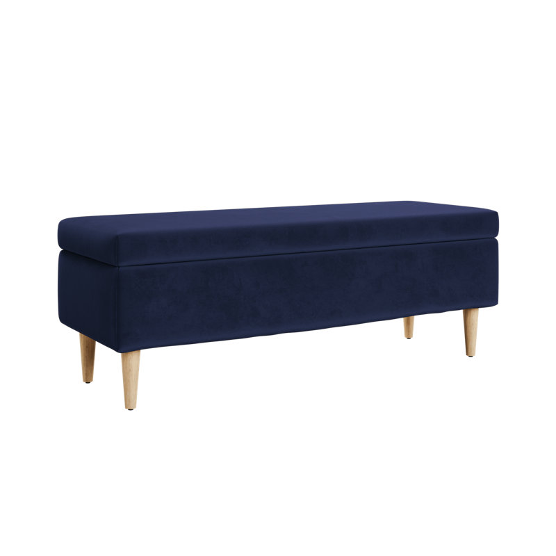 Essential Storage Bench, Indigo Recycled Velvet, Natural
