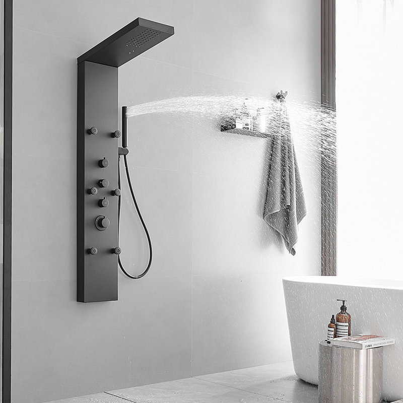 3-way Diverter Shower Tower Panel System with Fixed Shower Head, Black
