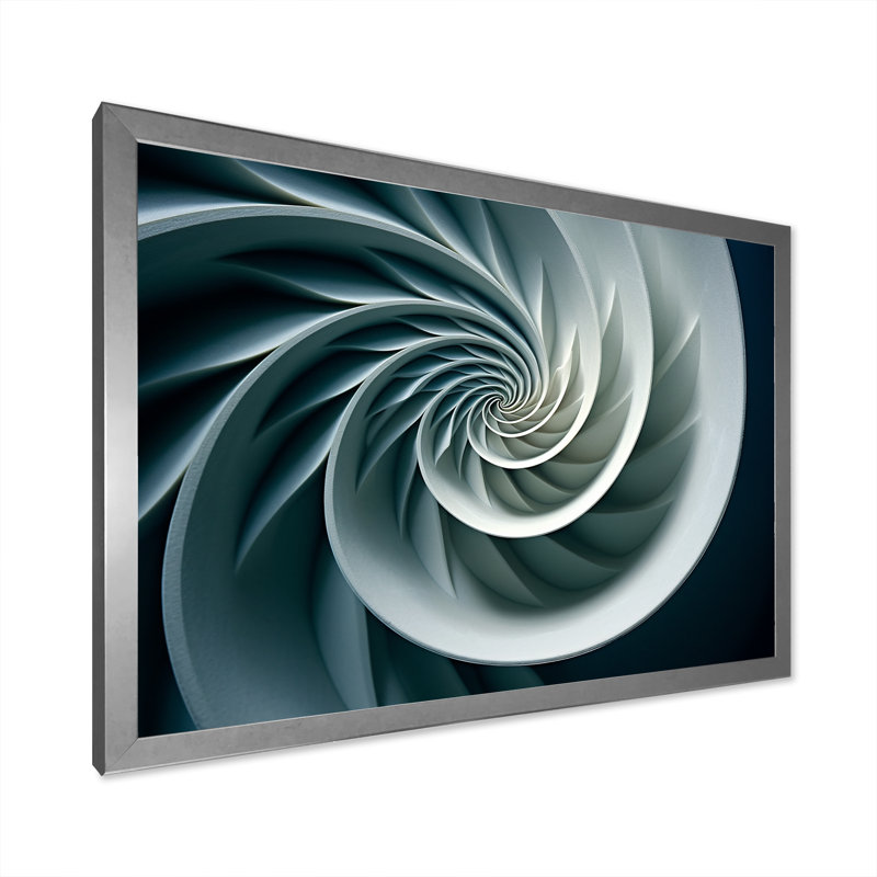 Turquoise coquille spirale de poisson sur toile, H 34 po x l 44 po x P 1,5 po, Cadre simple argenté