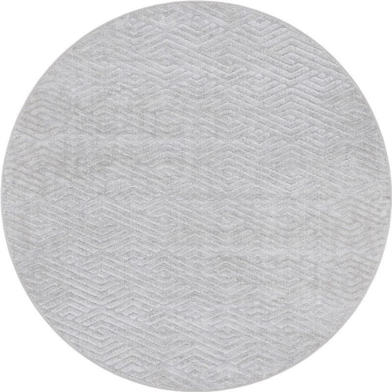 Tapis d'extérieur couleur argent Claudia, Rond 8 pi