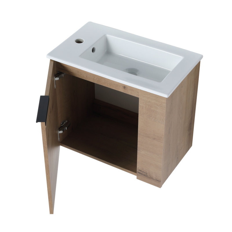 Meuble-lavabo simple 22,09 po avec plateau en céramique, Chêne