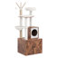 Arbre à chat avec bac à litière intégré, tour à chat de 145 cm de haut avec armoire de rangement, niche pour chat, hamac, griffoir en sisal, perchoirs moelleux et 3 jouets suspendus, marron vintage et blanc