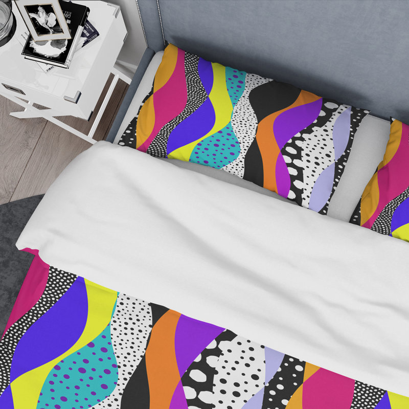 Multicolor Poly Patchwork - Abstract Duvet Cover Set - Microfiber Polyester, King Duvet Cover + 2 King Shams