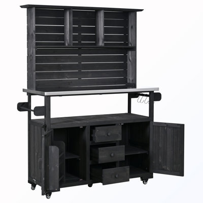 Storage Potting Bench With Lockable Wheels And Hutch